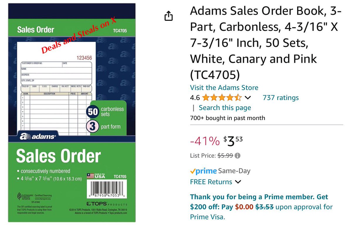 DealsandStealsX's tweet photo. Sales Order Book 3 Part Carbonless 50 Sets

Price - $3.53 normally $5.99

Shop Here - https://t.co/1sycVRfxr1

Prime members receive free shipping.

#ad #deals #clearance #shopping #online #sale #amazing #amazon #sales #order #book #3part #carbonless #50sets #work #working https://t.co/tMTpsiD2NN