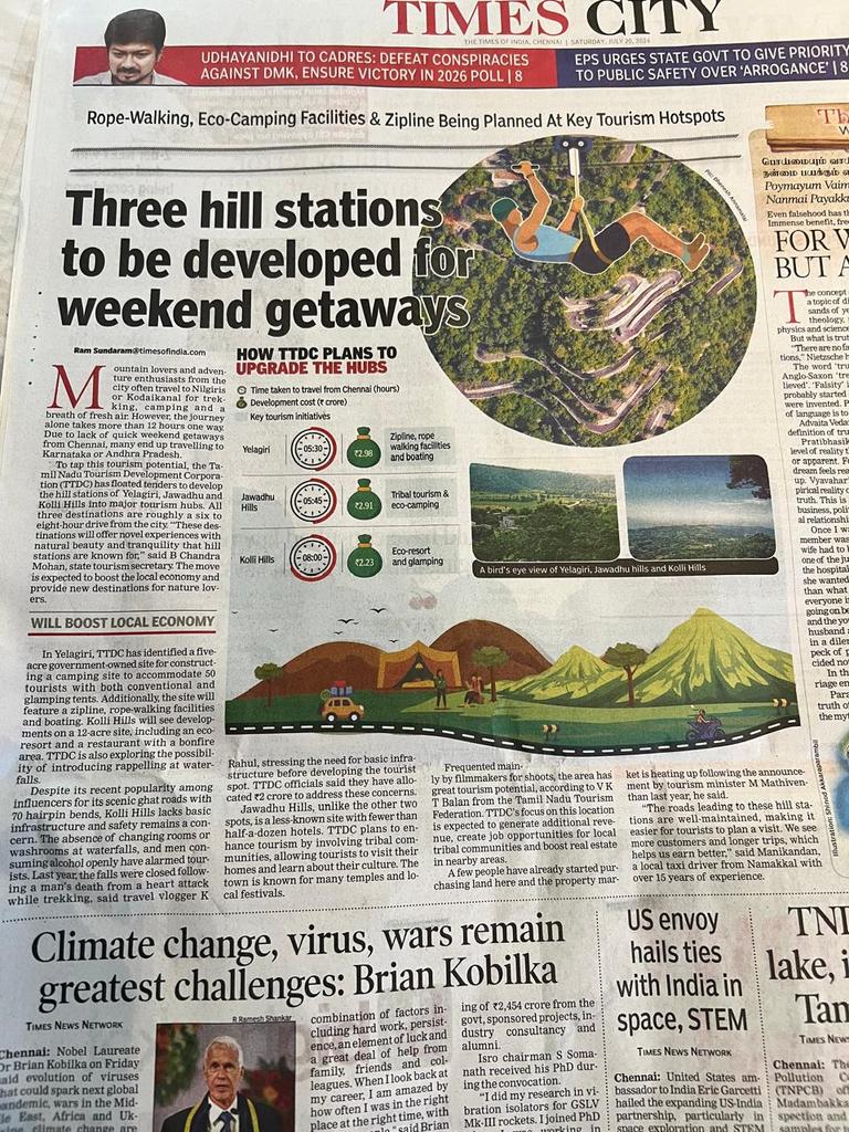 Habibws1's tweet photo. Great idea—Kodai, Ooty, and Yercaud are too crowded. But govt shouldn't waste money on these facilities. Develop a plan, hand it to private operators for setup &amp; maintenance. Many govt projects become unusable fast. Private entities can ensure glamping &amp; ziplines stay top-notch. https://t.co/MWaAiGFNSU
