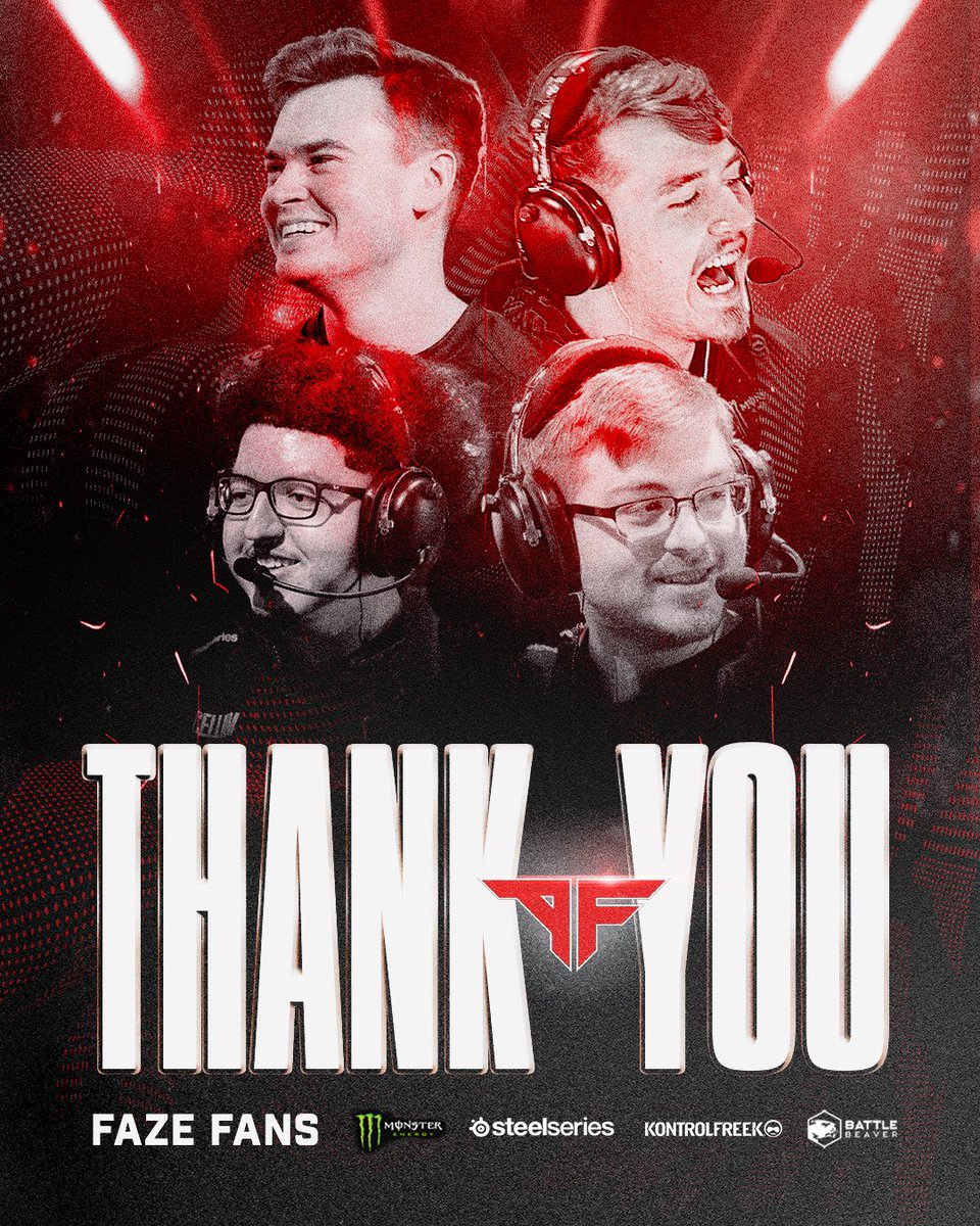 FaZe_Vegas's tweet photo. Our Champs journey has come to an end.

Your support at the events and back home have been incredible all year. Thank you. ❤️

#FaZeUp https://t.co/FJnXczYc6g