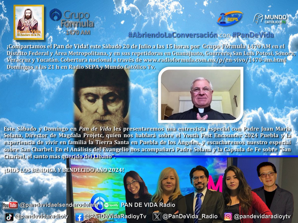 Sigamos #AbriendoLaConversación en #PanDeVida con Padre Juan María Solana <a href="/Magdala_Galilee/">Experience Magdala</a> por <a href="/Radio_Formula/">Grupo Fórmula</a> 1470 AM  radioformula.com.mx/p/en-vivo/1470… ¡Bendiciones! #PDV open.spotify.com/show/4HYRlAQXs… <a href="/Pontifex/">Pope Leo XIV</a> <a href="/ArquidiocesisMx/">Arquidiócesis Primada de México</a> <a href="/IglesiaMexico/">CEM</a> <a href="/Pontifex/">Pope Leo XIV</a> <a href="/lopezdoriga/">Joaquín López-Dóriga</a> <a href="/Asuma_Lo/">LO</a> <a href="/SAGPRODPLUS1/">SALVADOR ALEJANDRO GONZALEZ GOMEZ</a>
