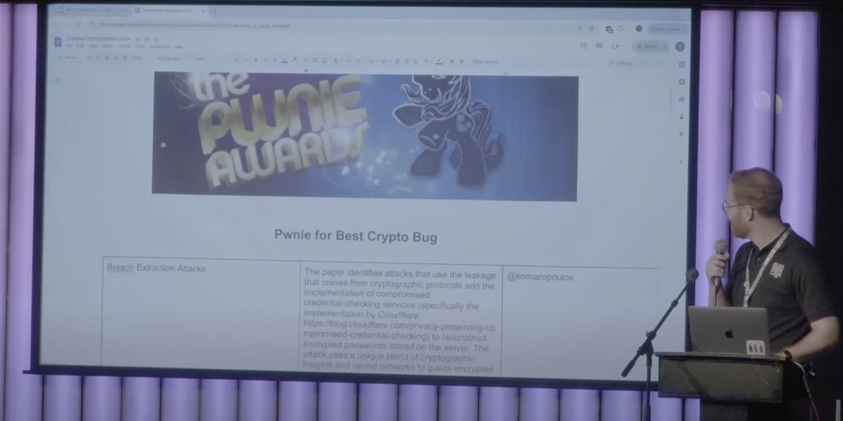kornaropoulos's tweet photo. I am thrilled that our Breach Extraction Attack S&amp;P'24 paper (https://t.co/oX7HvgqFPE) is one of the three finalists for the Best Crypto Bug @PwnieAwards 2024 !!!! https://t.co/9tLP4dXdPs