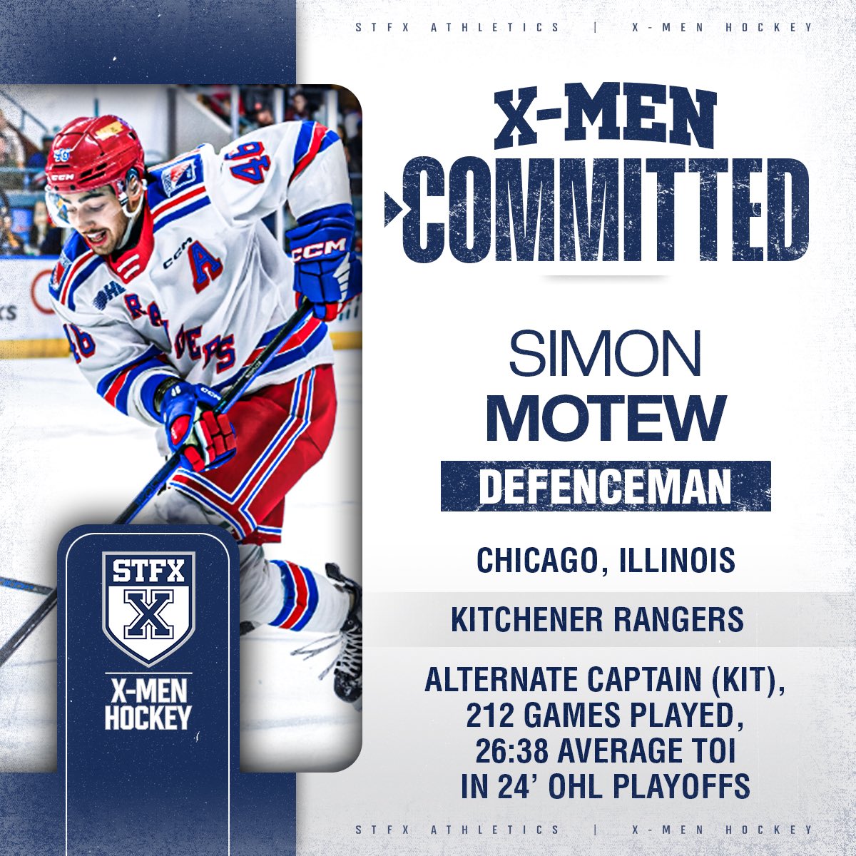 Coach Peddle and X-Men Hockey are pleased to welcome defenceman Simon Motew for the upcoming season! #goxgo