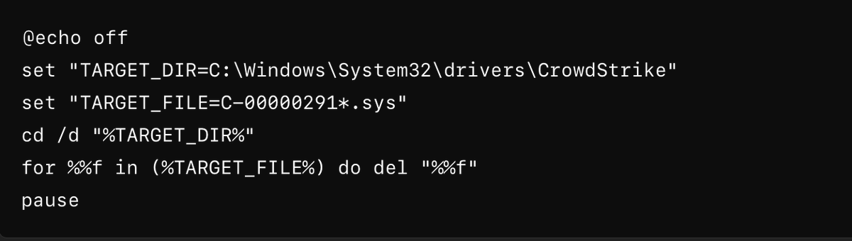 JeffGrimmie's tweet image. 3️⃣ Create a batch script to delete the specific files causing issues. Save it as delete_crowdstrike_files.bat:
#BatchScript #ITAutomation