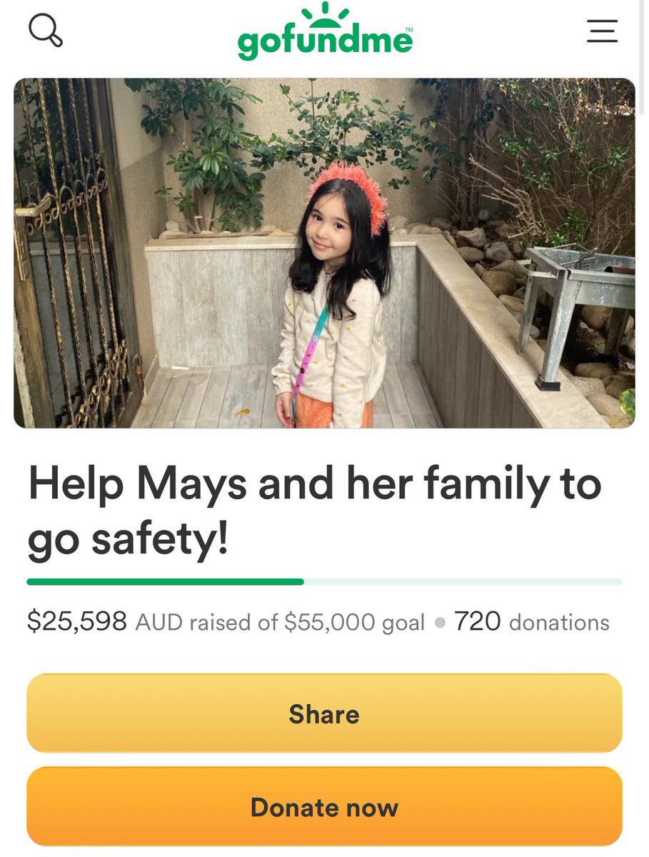Please keep sharing and donating, Mais and her campaign hasn’t received any donations in the last 19 hours. The campaign has $25,598 AUD out of the $55,000 AUD goal. Keep pushing so that Mais and her family can evacuate safely!!!