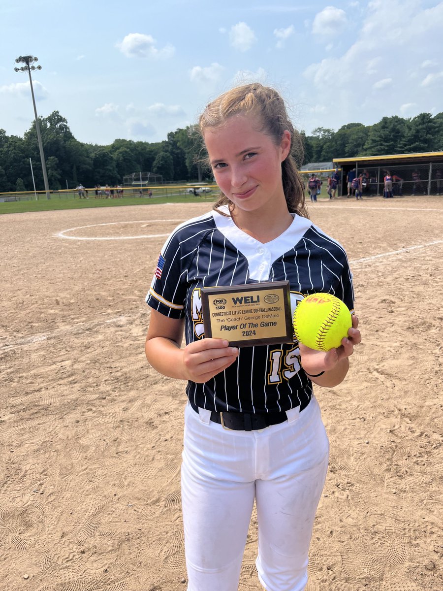 Leah Corris, Milford (13-14)All Stars, pitched a No Hitter, in a 9-0 win over Bristol, in the LL Junior Softball Eastern Regional Tournament TheCoachWELI