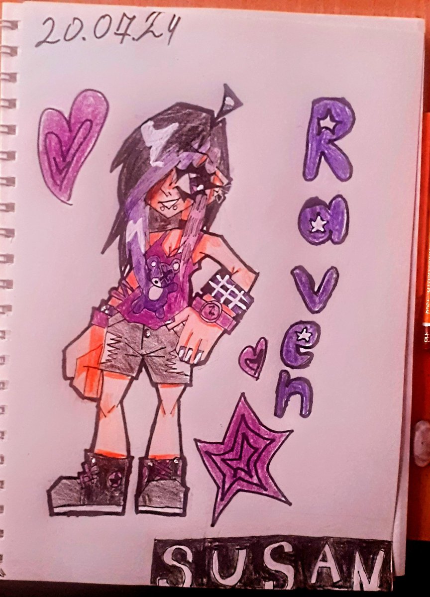Spooky13Susan's tweet photo. 🖤Raven Blake 💜

Yes, this is my second character and she is emo.  

And the first art in my sketchbook.

#sketch #tradicionalart #emo #emoart https://t.co/QSWYJYhdF0