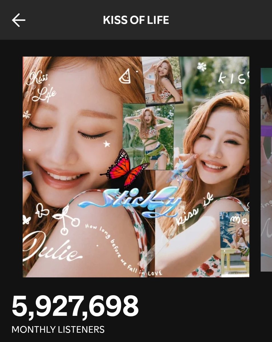 🦋 | KISS OF LIFE reaches a new peak of monthly listeners on spotify ✨️

— 5,927,698 (+85,497) 🔥 

#KISSOFLIFE #키스오브라이프 #KIOF
