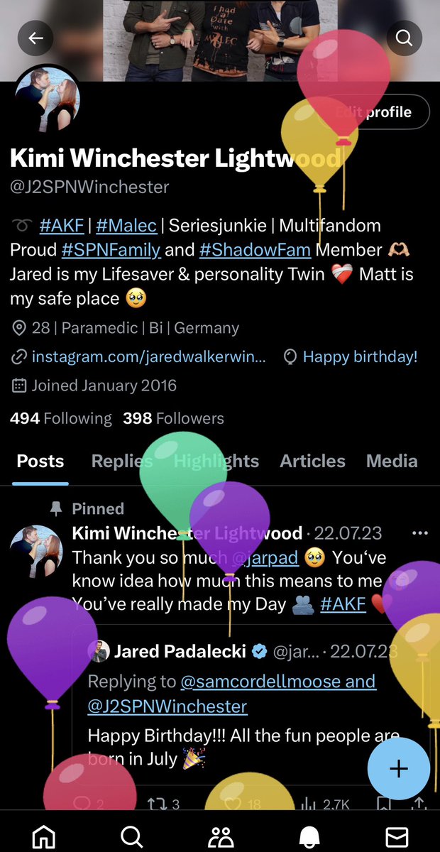 J2SPNWinchester's tweet photo. 🎈 Balloon Day 🥳 I made it.. ✨ #AKF 💪🏾 #SPNFamily 🫂

Can we do it this year again? 🌸 It would mean the world to me If I could get a Birthday Wish from my Lifesaver @jared this year too 🥹 

I know it won’t happen but hey, his existence is gift enough ♥️ #WalkerFam https://t.co/SuRcnFJ4l8