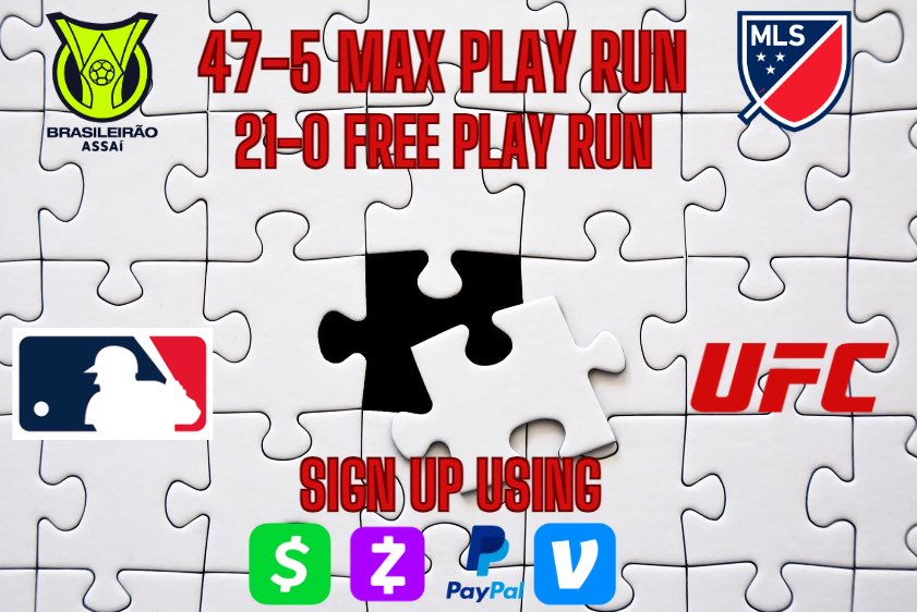Special VIP Card Today 📝

47 - 5 Max Play Run 🧩
21 - 0 Free Play Run 💰

Two 5u Max Plays 🌟🔒
Action Across Multiple Sports ⚽️ ⚾️🥊

RT / Like for a 50% Discount 🏷️

#GamblingX #SportsBetting #UFC #MLS #Brasileirão #MLB