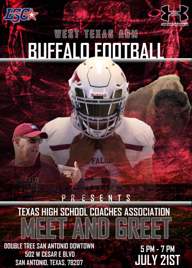 Chase Kyser (@coachkyser) on Twitter photo π¨π¨TOMORROWπ¨π¨
Tomorrow is @WTBuffNation and <a href="/WTAMUFootball/">Buffalo Football</a> Meet and Greet in San Antonio at the THSCA Coaching School. Swing by and meet our staff!! Weβd love to see you there!! π¨π¨TOMORROWπ¨π¨
Tomorrow is @WTBuffNation and <a href="/WTAMUFootball/">Buffalo Football</a> Meet and Greet in San Antonio at the THSCA Coaching School. Swing by and meet our staff!! Weβd love to see you there!!