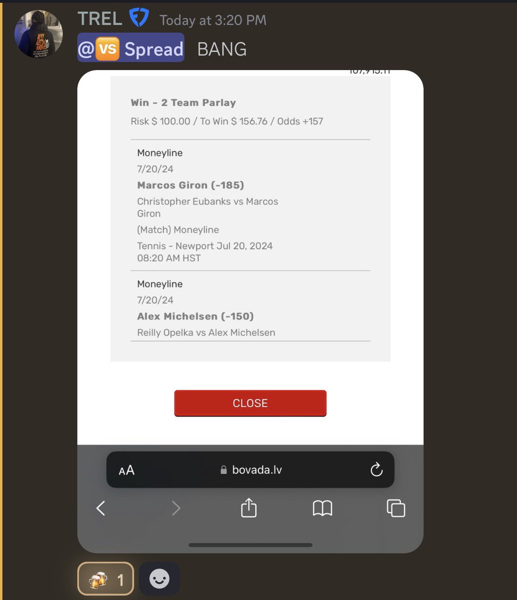 MeVsSpread's tweet image. Easy dub for @BMP_Discord today 🚀🚀

From our VIPs to our Patrons, we’re a real community over here. Love this place 🍻

Let’s gooooo 🔥

#GamblingX #InfosysHallOfFameOpen 🎾