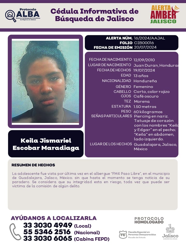 A todas las personas solidarias, les pedimos por favor su ayuda para difundir esta cédula de búsqueda🙌 <a href="/AAMBER_JAL/">ALERTA AMBER JALISCO</a> <a href="/BusquedaJal/">Comisión de Búsqueda de Personas de Jalisco</a> <a href="/FiscaliaJal/">Fiscalía del Estado de Jalisco</a>