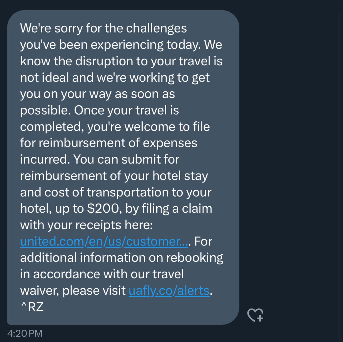 goldmatte2000's tweet photo. @PeteButtigieg can the federal government hold @united accountable for this?! $200 for a 36 hour delay is unacceptable. Doesn’t even cover 1 night of hotel, let alone food and transportation. https://t.co/UlRBEMitrD