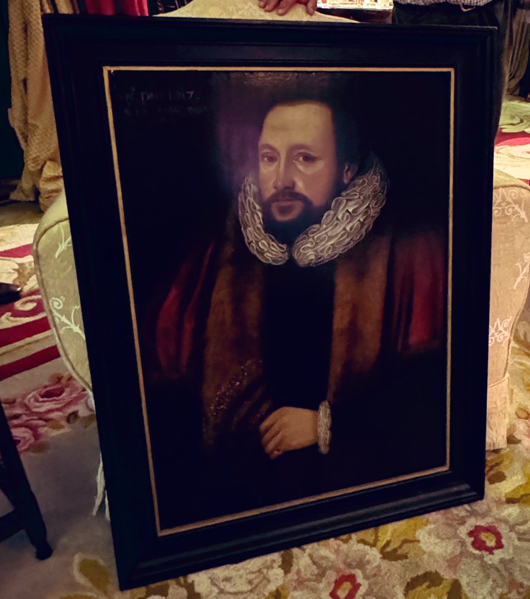 CotswoldLadyB's tweet photo. A very special member of the family returned home today, reunited with his wife and family after 400 years.
Sir Allen Apsley, Lieutenant of the Tower of London, Victualler to the Navy, and one of the founders of The New England Company in 1620. 
He died in 1630.
Why is this important to us? Because he is a huge figure in the family history, he was a delightful man and he was married to Lucy St John, whose portrait hangs in our home. 
To date we did not know of the existence of any paintings of him, and it was a gap we thought we’d never fill. 
This all came about thanks to my dear friend @ElizStJohn and the Friends of @LydiardPark, who take care of Lucy St John’s family home. They let us know he was being sold.
It has been a special moment to reunite Allen and Lucy, and they are once again together - never to be separated. 
I’m really happy to be a part of that. Made me quite emotional. I think they may just be smiling a little more tonight. 
Welcome home Sir Allen. It’s been too long.