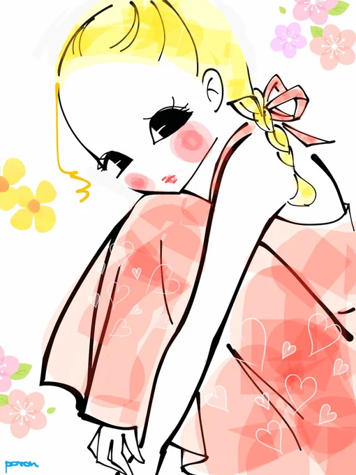 おはよー#イラスト #お絵描き #女の子 #ファンシー #レトロ 