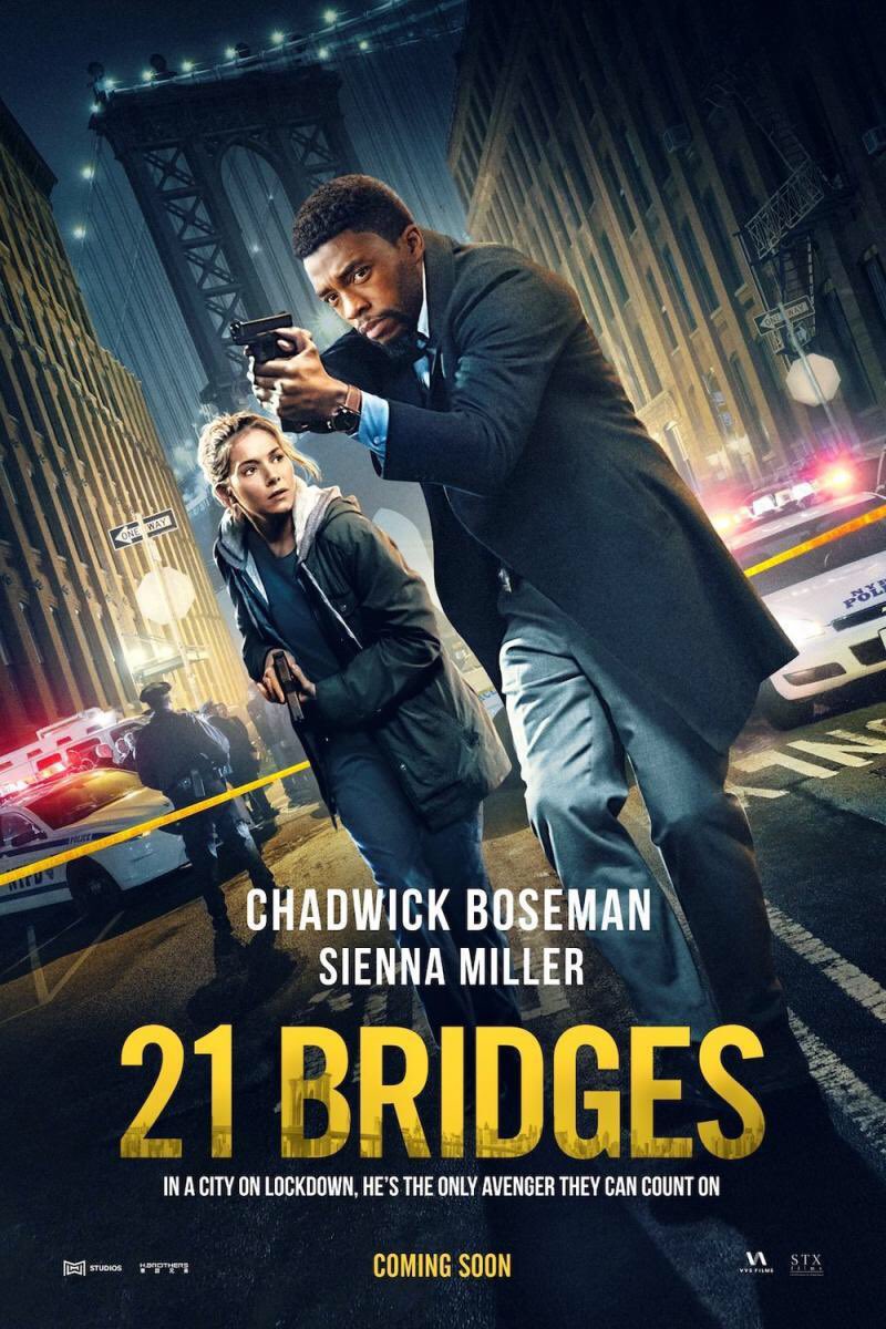 NYcheesy's tweet photo. Tonight’s Movie
#21Bridges 🚔
New York dirty cop movie starring;
#ChadwickBoseman
#SiennaMiller
#TaylorKitsch
#StephanJames
#KeithDavid
#JamieNeumann 
#LouisCancelmi &amp;
#JKSimmons https://t.co/kcXV1f3qF9