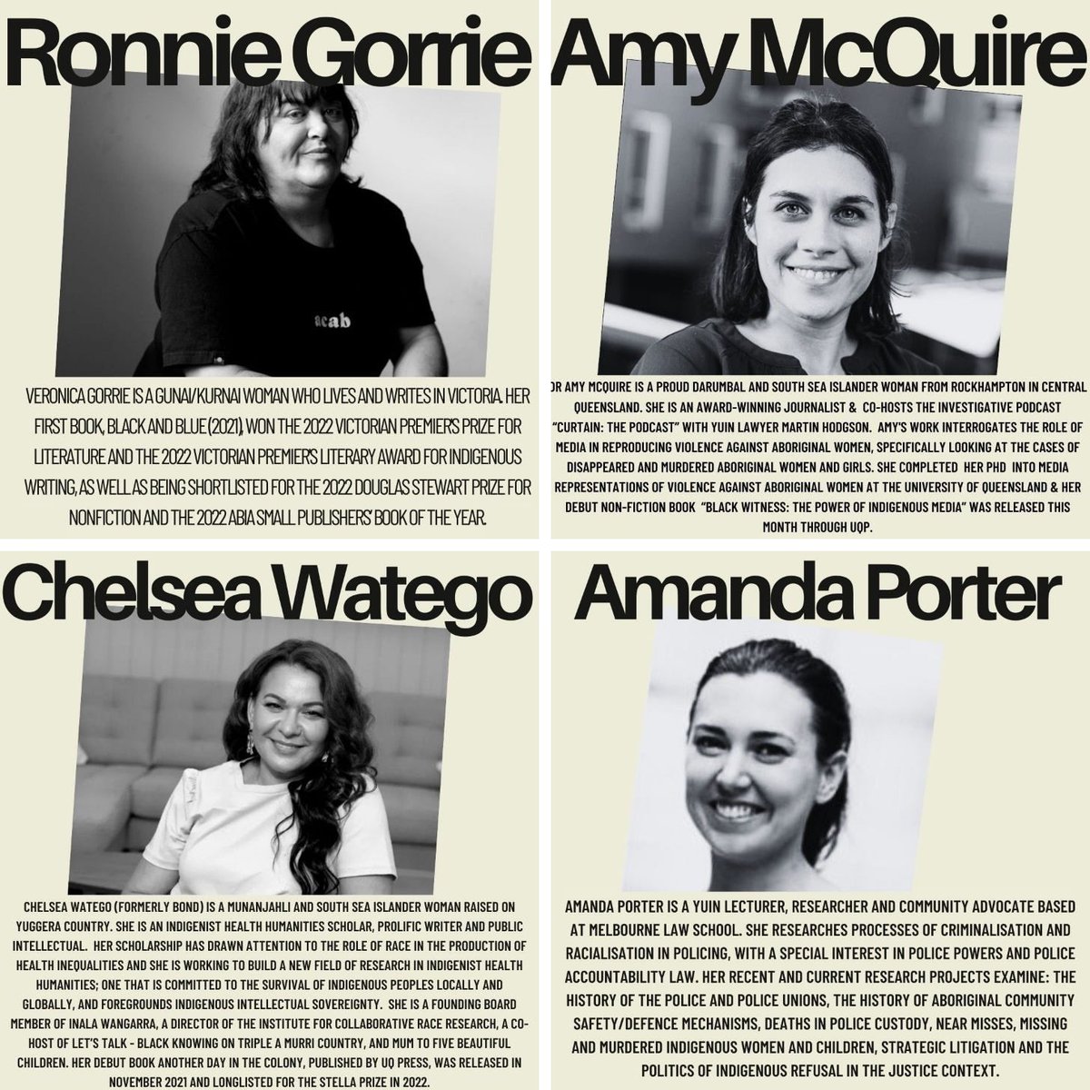 Debbie Kilroy #FreeHer (@debkilroy) on Twitter photo Challenging Colonial Copaganda
<a href="/amymcquire/">Amy McQuire</a> <a href="/RonnieGorrie/">Veronica Gorrie</a>
#ChelseaWatego #AmandaPorter
#BlakExcellence
Register now 👇🏾👇🏾
uqz.zoom.us/meeting/regist… Challenging Colonial Copaganda
<a href="/amymcquire/">Amy McQuire</a> <a href="/RonnieGorrie/">Veronica Gorrie</a>
#ChelseaWatego #AmandaPorter
#BlakExcellence
Register now 👇🏾👇🏾
uqz.zoom.us/meeting/regist…
