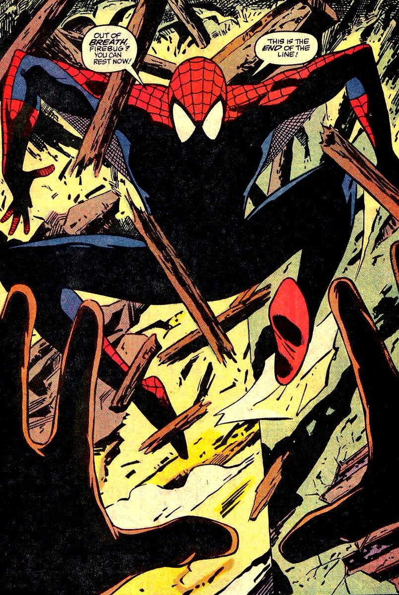 SpiderManComic_'s tweet photo. Peter Parker, the Spectacular Spider-Man #120

"This is the end of the line!"
Pencils: Keith Giffen https://t.co/KpQXFB464W