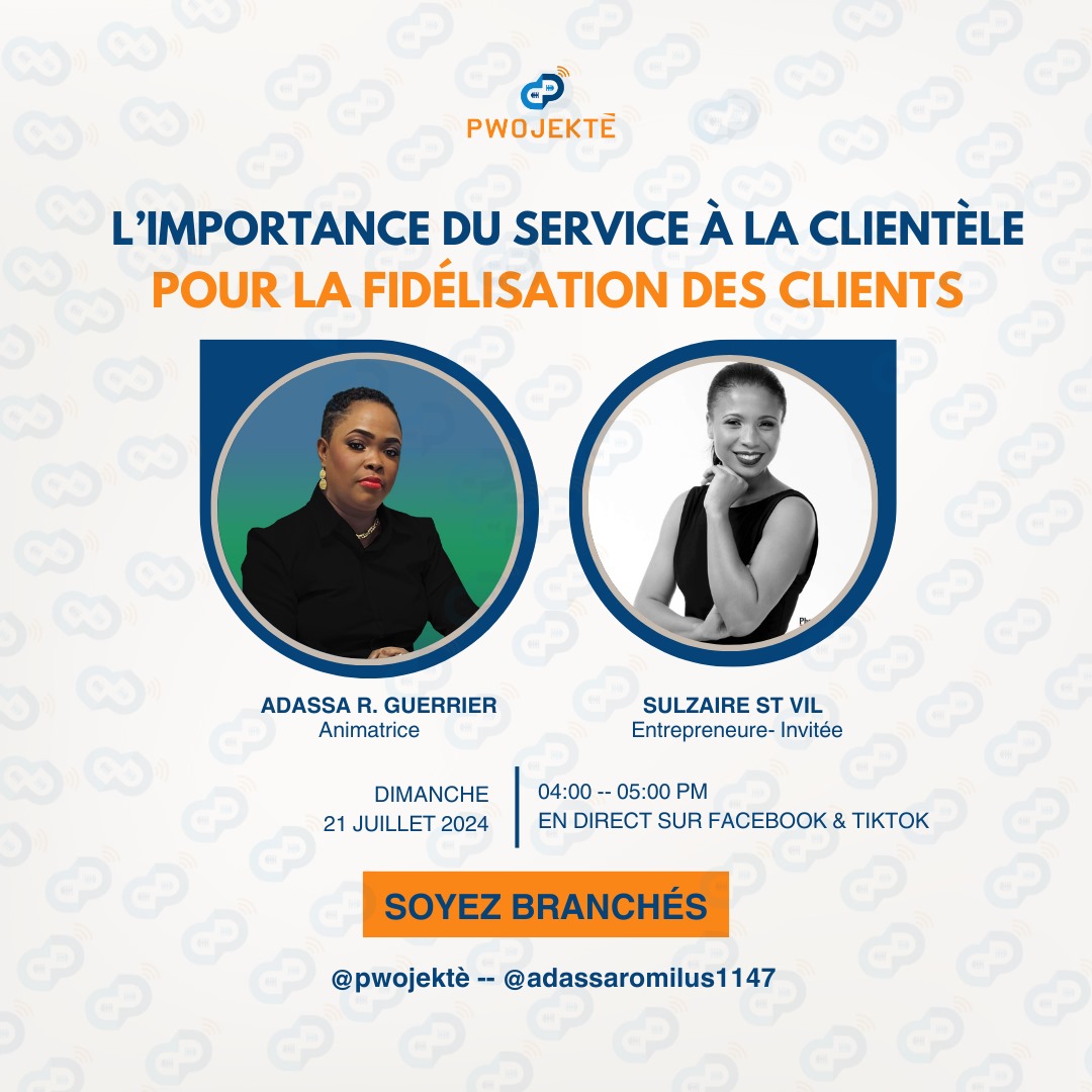 aromilus114's tweet photo. Rejoignez-nous ce dimanche 21 juillet à 4h PM pour une émission spéciale en direct sur Facebook et TikTok sur le "service à la clientèle et la fidélisation des clients"! 
Notre invitée spéciale, Sulzaire Samus Stvil, entrepreneure accomplie, partagera ses astuces et expériences. https://t.co/D8FRuAY3gi