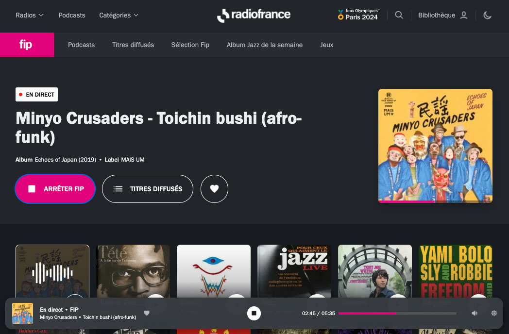 itokaz's tweet photo. Minyo Crusaders - Toichin bushi (afro-funk)
民謡クルセイダーズ「といちん節」
#NowPlaying #fipradio https://t.co/OTgEaGAGzW
フランスのオシャレなネットラジオ局から「みんくる」が流れる日曜の朝5時。イイカンジ。Cool !! https://t.co/5hAX4xKA5B