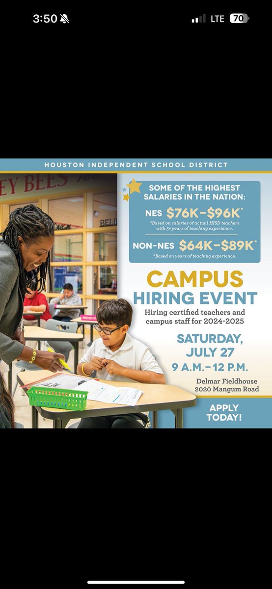 MsNegussie's tweet image. Join the best district in Houston! 🤩 We are still seeking dynamic educators for the 2024-2025 school year!