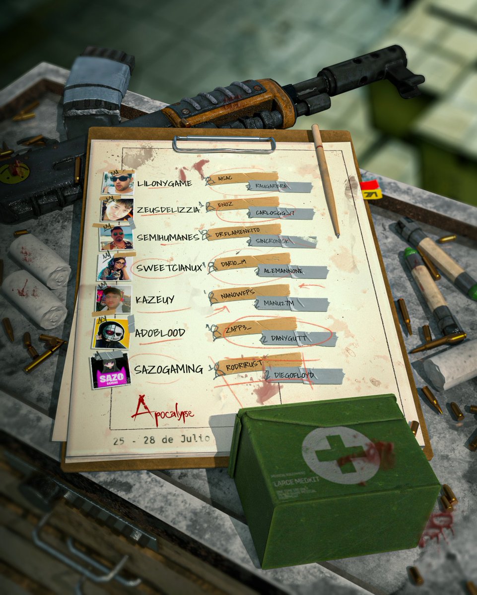 APOCALYPSE_RUST's tweet image. ¡Bienvenidos al mundo de #ApocalypseRust!                  

🔥Team @LilonyGame 
🔥Team @ZeusDelizzia 
🔥Team @SemiHumanesESP 
🔥Team @Sweetcianux 
🔥Team @kazeuy_ 
🔥Team @Yt1Ado 
🔥Team SazoGaming