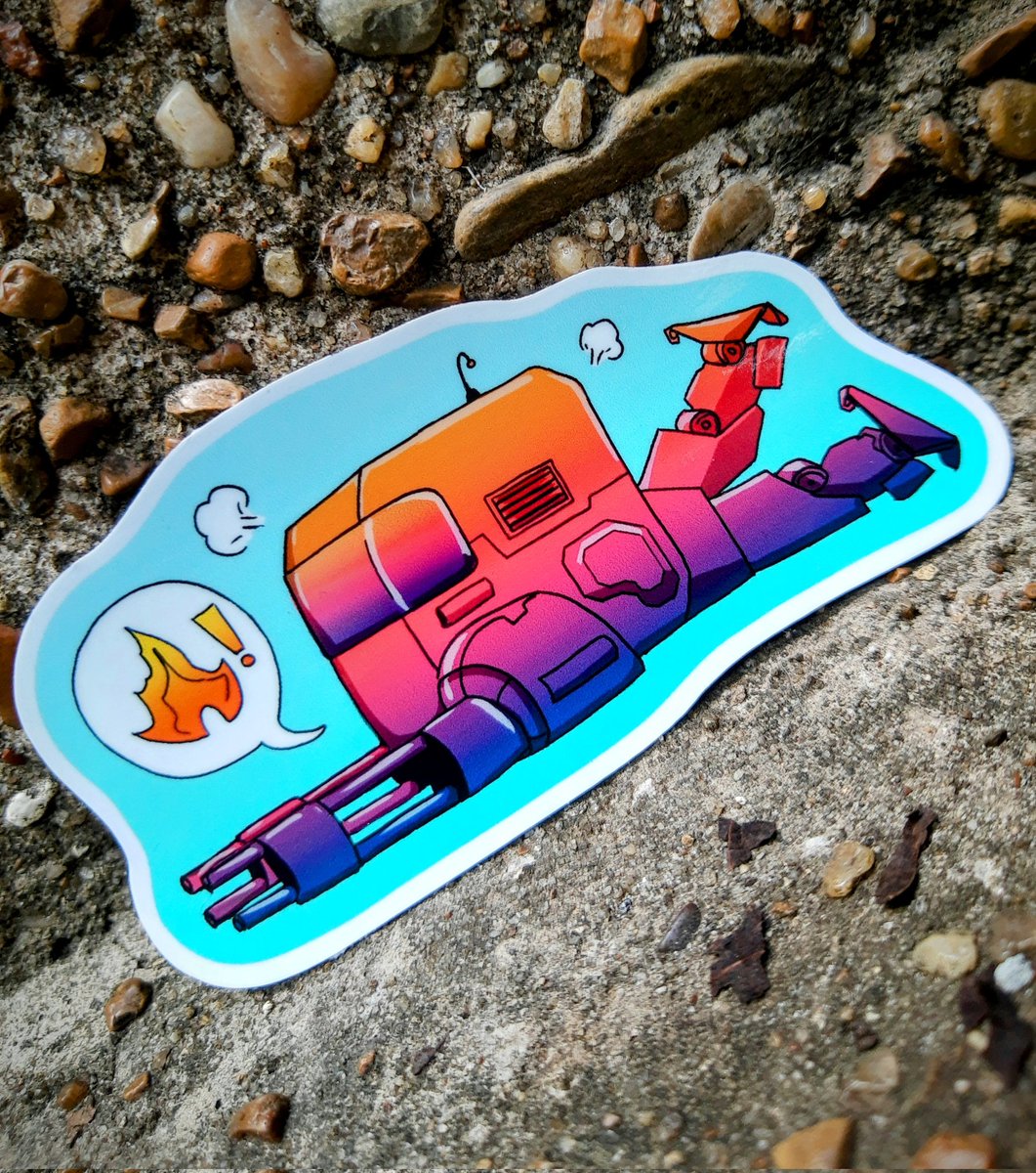 PrintInkling's tweet photo. Long days of combat in the summer sun has this sweet little mech 

Overheated 🔥

Two adorable options
Or get the combowombo and save!

Printed right here in our shop and laminated (UV/water resistant) for a long life of adventure! 

Free worldwide shipping via stamped envelope! https://t.co/c0RqJHW73E