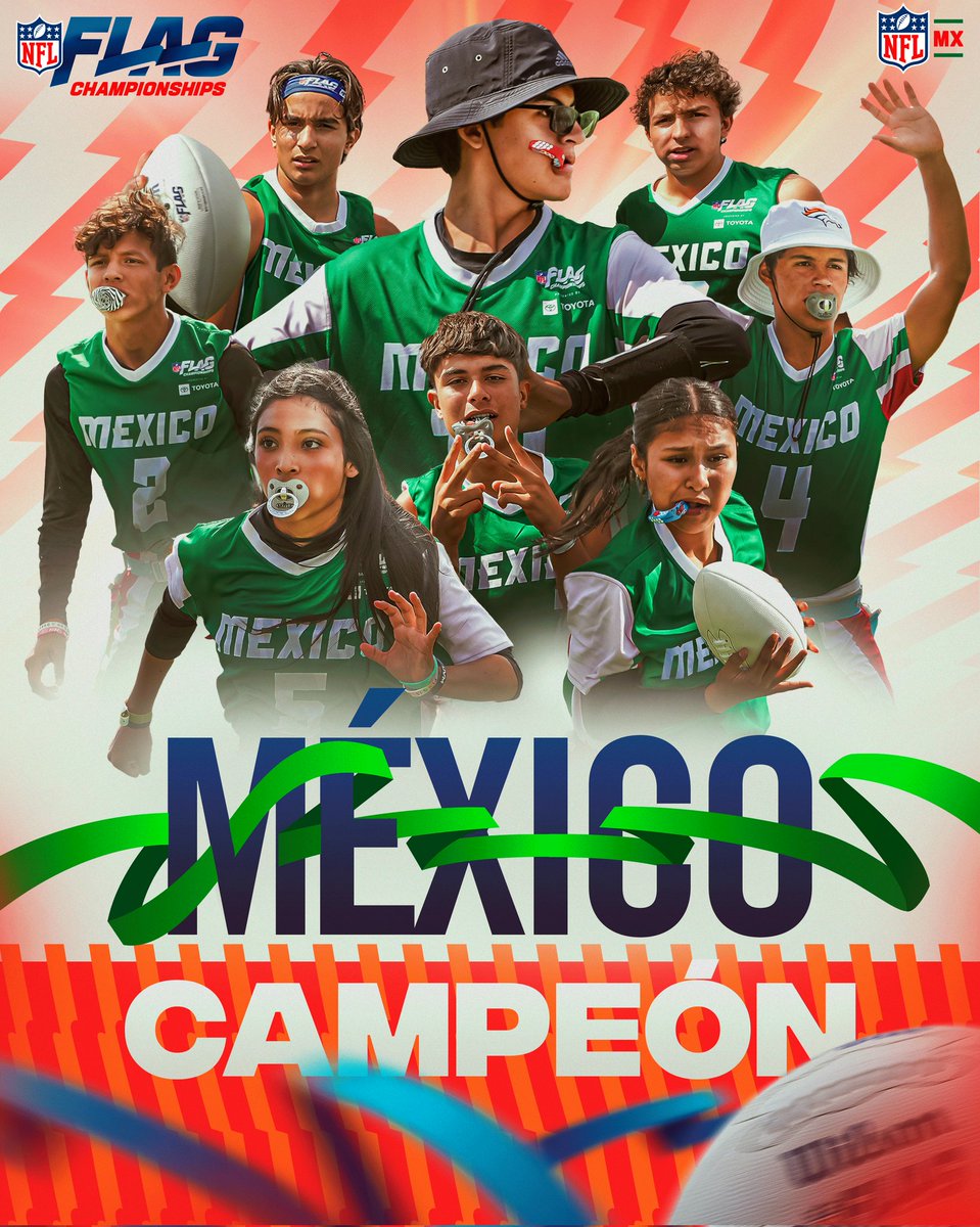 nflmx's tweet photo. ¡MÉXICO ES CAMPEÓN! 🇲🇽🤩

El equipo mexicano venció 21-12 a Canadá en la final y se proclamó campeón internacional en la categoría U-14 de los @NFLFLAG Championships 🥳🏈👏🏼

#NFLMX | @NFL https://t.co/Bc32QMwx46