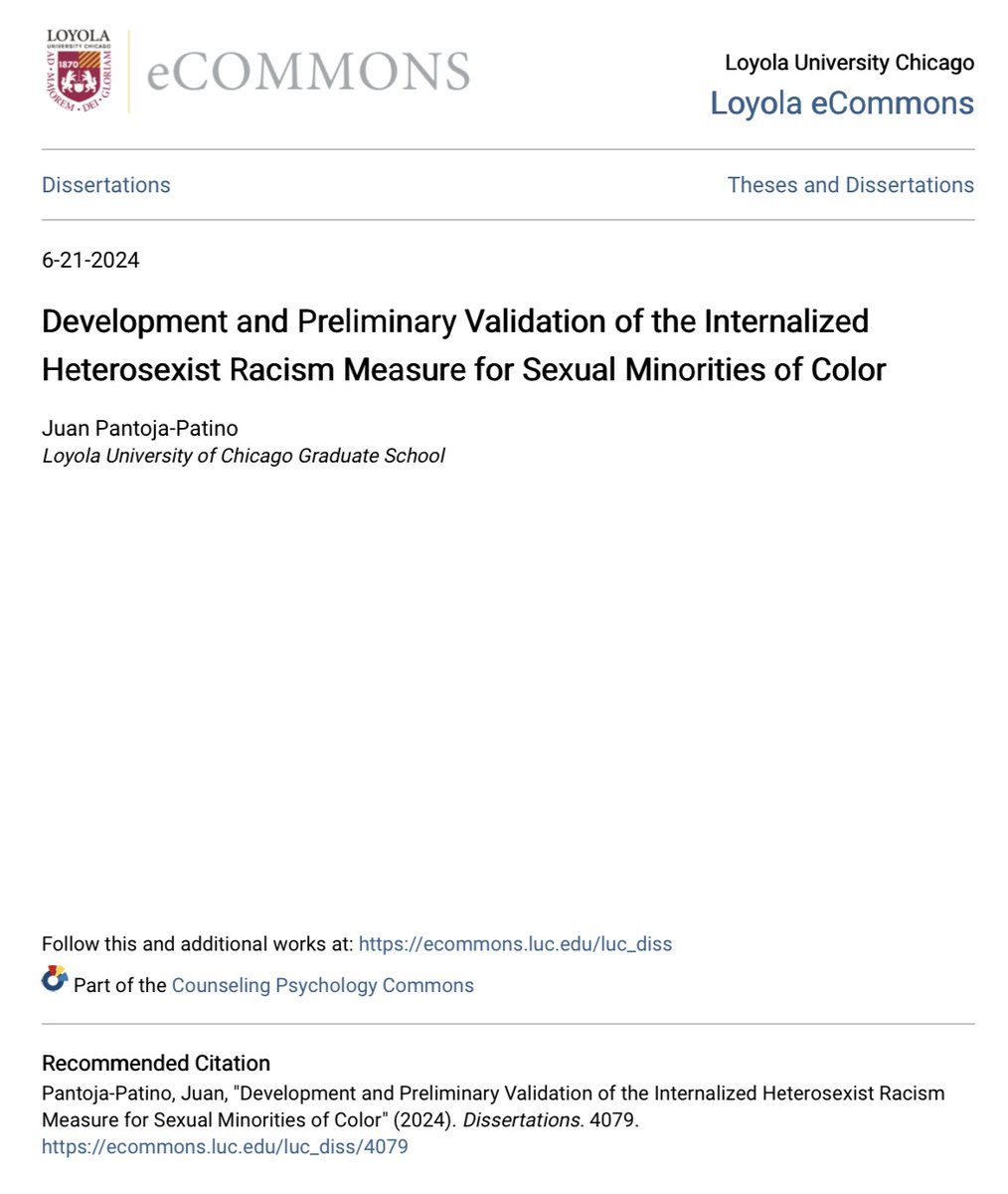 My dissertation (after many years and going) on internalized heterosexist racism is finally accessible! Will be presenting the measure at the upcoming National LGBTQ Health Conference in Atlanta, GA. #AcademicChatter #LGBTQIA #psych #AcademicTwitter 

ecommons.luc.edu/cgi/viewconten…