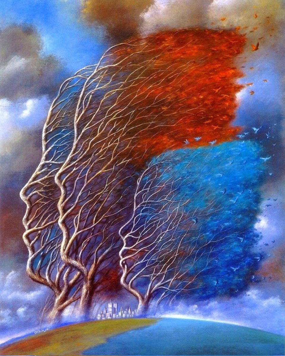 AnneScottlin's tweet photo. ❦In every age we find that the winds of change are best weathered with our roots drilled deep, our heads held high, and our outlook fixed with love upon every new dawn. ~Anne Scottlin  
🎨Rafai Olbinski 
#Mindset #quote #change #LiveForJoy #book https://t.co/c0FibfKuDa https://t.co/Cf18Ca8Pil