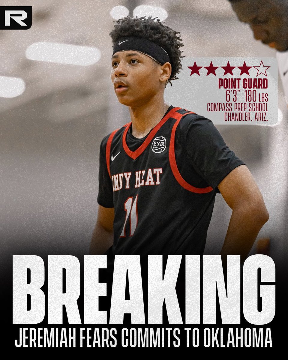 OUInsider's tweet photo. BREAKING: Porter Moser cooked with this one. 🔥

The #Sooners have won a nationwide battle for four-star guard Jeremiah Fears, who is set to be the second highest-rated signee in *program history.* Some guy named Trae Young still ranks as No. 1.

MORE ➡️ https://t.co/taZZYSEBFa https://t.co/D5jzSkTUeC