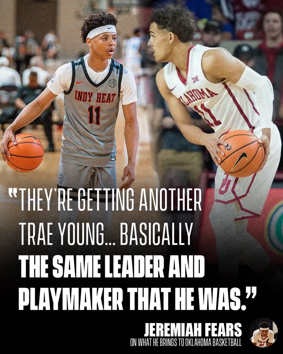 OUInsider's tweet photo. BREAKING: Porter Moser cooked with this one. 🔥

The #Sooners have won a nationwide battle for four-star guard Jeremiah Fears, who is set to be the second highest-rated signee in *program history.* Some guy named Trae Young still ranks as No. 1.

MORE ➡️ https://t.co/taZZYSEBFa https://t.co/D5jzSkTUeC