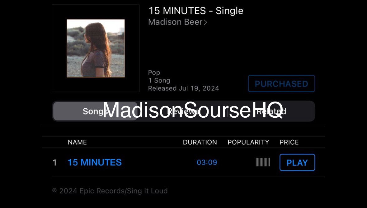 MadisonSourceHQ's tweet image. have you bought #15MINUTES by @madisonbeer yet? if you have show us below and tell us your favourite lyric! ⬇️