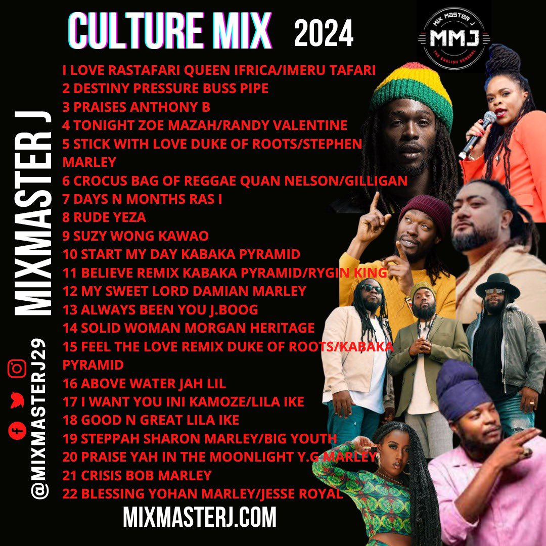 yeza_music's tweet photo. Much love to @mixmasterj29 for sharing his culture mix 2024 and I’m inna di top ten 🤩 nuff respect to all artists who continue to work hard to achieve global audiences with reggae music #SaturdayVibe #ReggaeSumfest #culture #Jamaica #MusicisLife #Worldsound #teamorganic ❤️🔥 https://t.co/IhY4aPKLEc