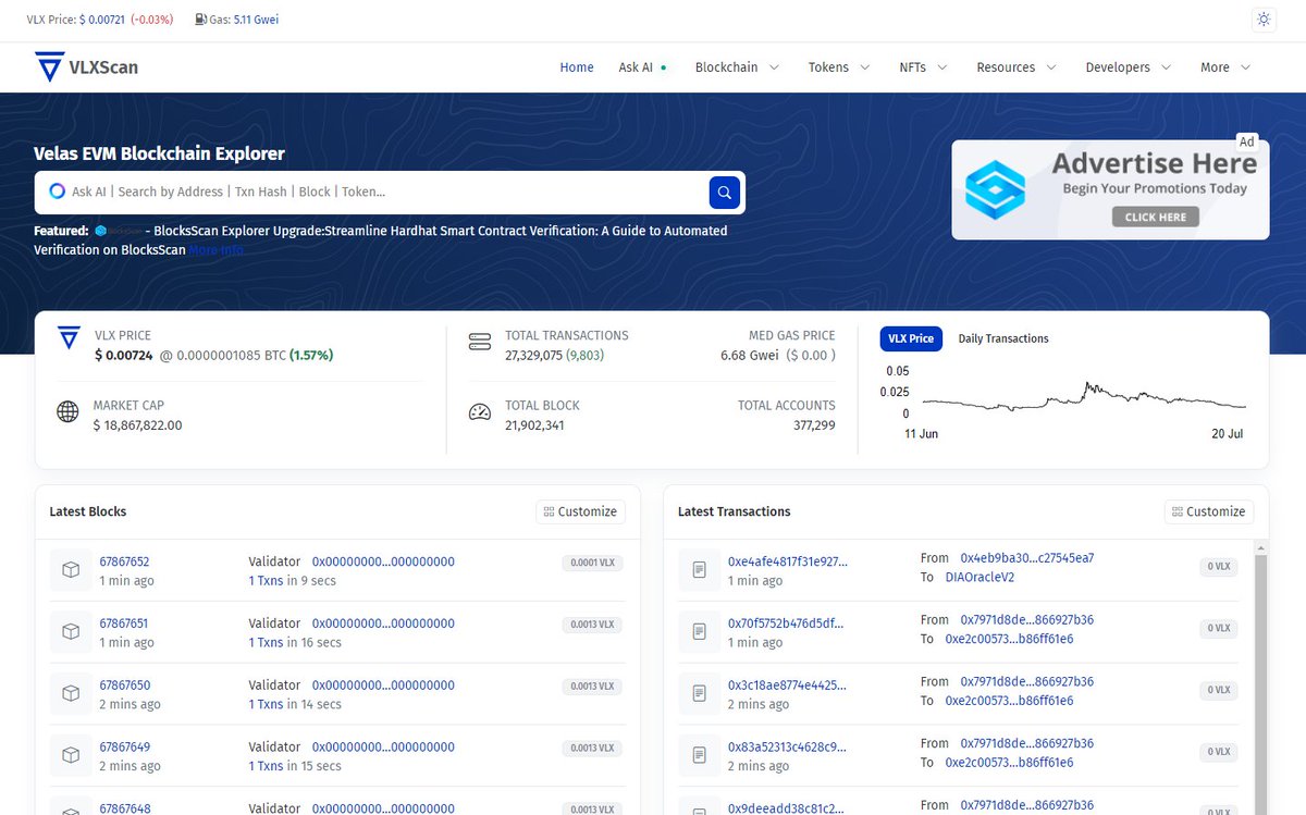 VLX_BlocksScan's tweet photo. Hey @ervichov.. BlocksScan has supercharged #VelasExplorer with amazing new features:
๐Fresh VLXScan logo
๐New Light/Dark/Dim themes
๐คASK AI for instant answers
๐Comprehensive charts & stats
๐Enhanced UI & smooth navigation
๐ https://t.co/bcTPaJ5qHR
#VLXScan #BlocksScan https://t.co/K26l7qxWTK