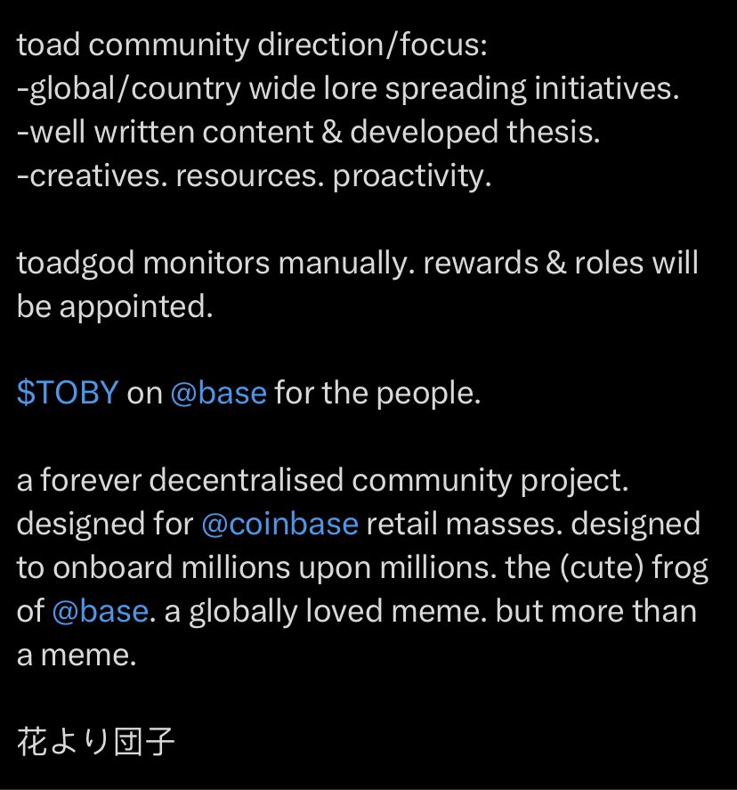 milkshakememory's tweet image. If i am appointed a “role” to help usher in @toadgod1017 dream, i would dedicate my all. I have a beautiful wife and child with one more on the way. $toby gives me hope that i will be able to provide them with a brighter future than i had. $toby is the way. you can find hope too.