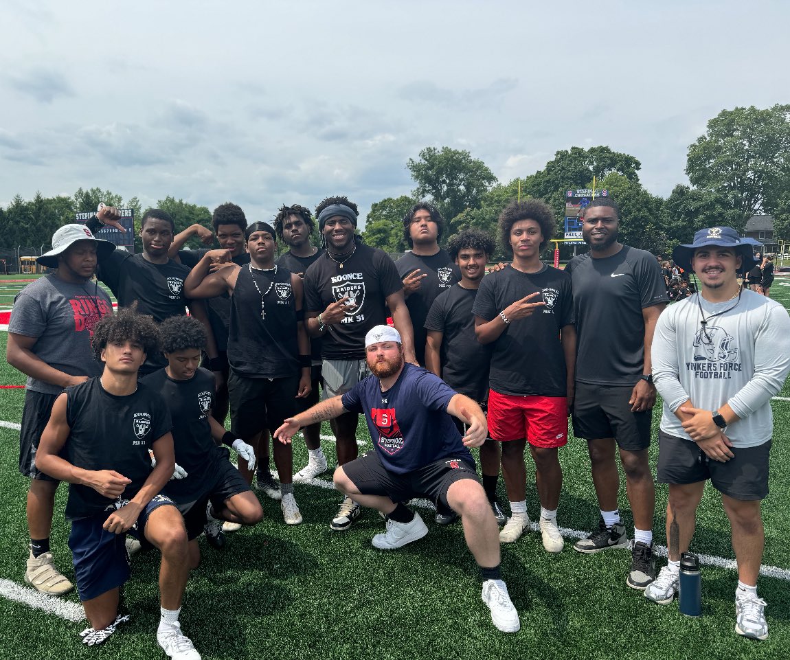 MMitrione's tweet photo. Today Yonkers Force players and coaches spent the day getting better with Las Vegas Raiders rising star pass rusher Malcolm Koonce at his first ever camp! Great day to get better! @YonkersSchools @ForceFootballYO @AnibalSolerJr @YPS_Athletics @RcollinsJudon https://t.co/q3GQQtdNOB