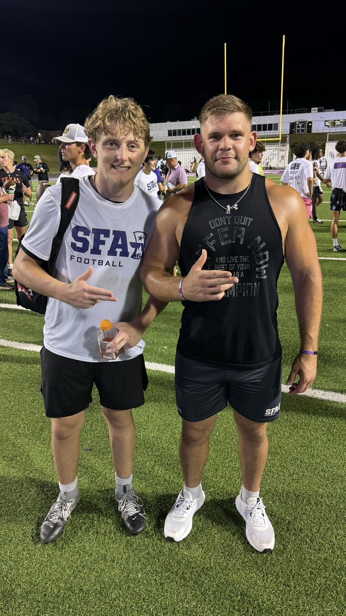 BWils87's tweet photo. From my camp at SFA. Thank you to @CoachTyWarren for his invitation. And also thank you to @_mullins33 for his help at the camp. Axe'm @SFA_Football https://t.co/NZZzUGtRs5
