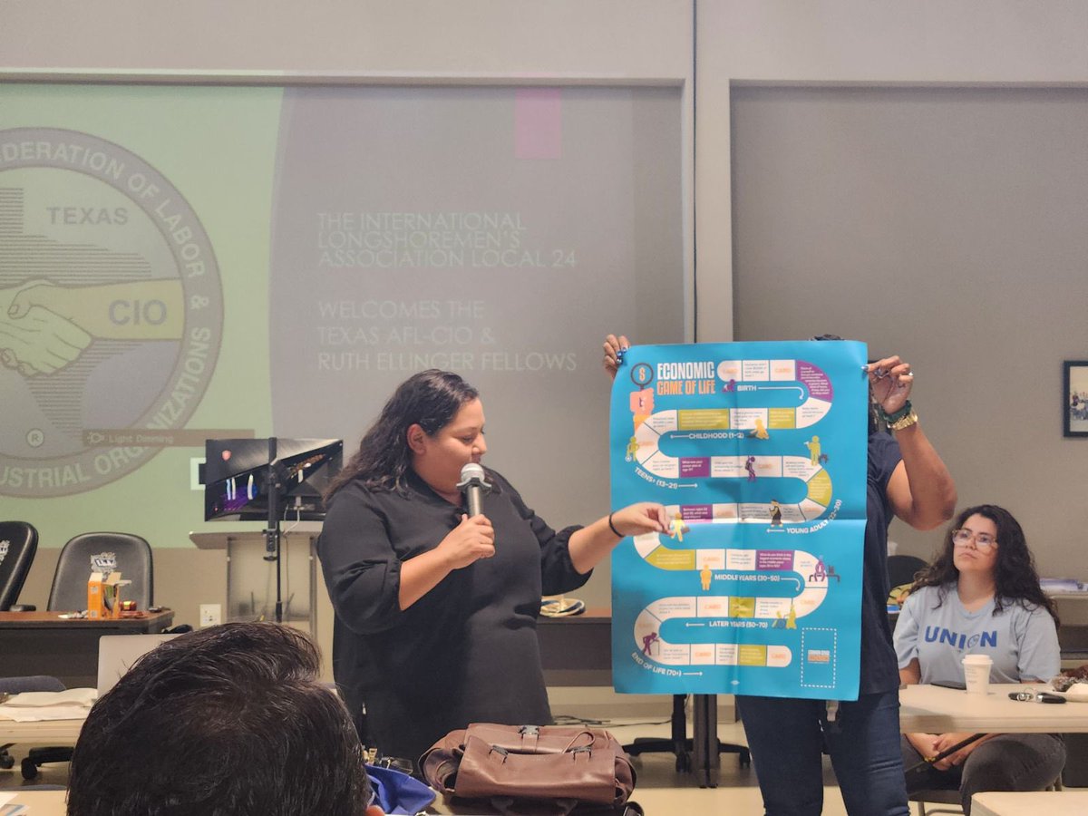 TexasAFLCIO's tweet photo. During the classroom portion of a weekend in Houston also devoted to hands-on public service work, fellows in the @TexasAFLCIO Ruth Ellinger Labor Leaders School played a “game of life” and employed a long timeline to delve into how race &amp; racism affect livelihoods. #1u (1 of 4) https://t.co/HNRETlVtX0