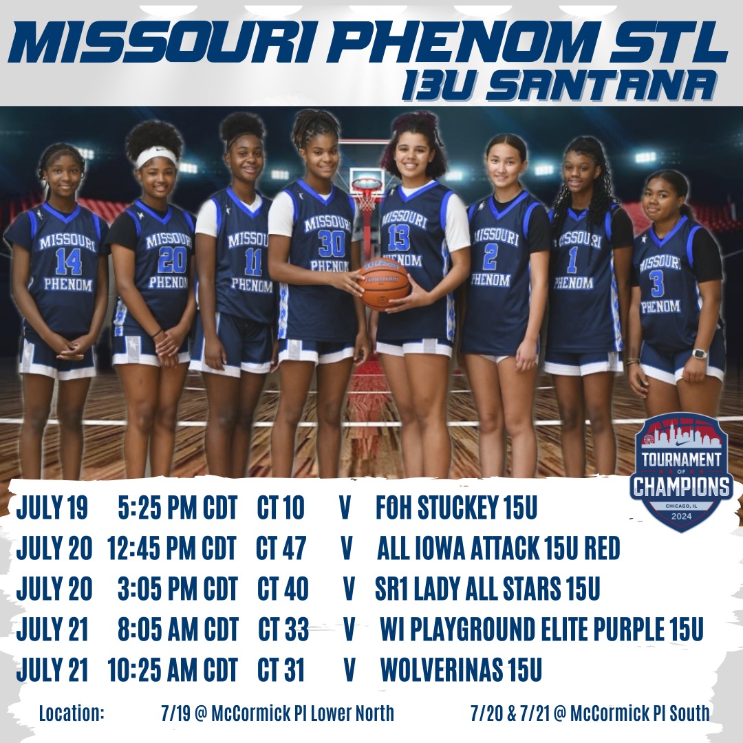 Phenom Basketball (@missouriphenom) on Twitter photo <a href="/MOPhenomSTL2029/">MO Phenom STL 2029 Santana</a> is 3-0 so far in the in the top 15U division of <a href="/NikeTOCChicago/">NikeTOCChicago</a>. The only 13U team in the 15U division...#SOSPECIAL Make em' remember your names ladies! #OneLastRun #phenomstrong <a href="/CoachSantanaSTL/">Coach Santana STL</a> <a href="/NikeGirlsEYBL/">Nike Girls EYBL</a> <a href="/NikeTOChampions/">NikeTOC</a> <a href="/niketoc/">Nike Tournament of Champions</a> <a href="/LarrySs40/">Larry Sutton</a> <a href="/greglogs/">Greg Logsdon</a> <a href="/MOPhenomSTL2029/">MO Phenom STL 2029 Santana</a> is 3-0 so far in the in the top 15U division of <a href="/NikeTOCChicago/">NikeTOCChicago</a>. The only 13U team in the 15U division...#SOSPECIAL Make em' remember your names ladies! #OneLastRun #phenomstrong <a href="/CoachSantanaSTL/">Coach Santana STL</a> <a href="/NikeGirlsEYBL/">Nike Girls EYBL</a> <a href="/NikeTOChampions/">NikeTOC</a> <a href="/niketoc/">Nike Tournament of Champions</a> <a href="/LarrySs40/">Larry Sutton</a> <a href="/greglogs/">Greg Logsdon</a>