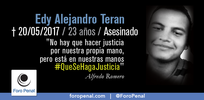 ForoPenal's tweet photo. #20Jl Hoy se cumplen 7 años y 2 meses de la muerte de 𝗘𝗱𝘆 𝗔𝗹𝗲𝗷𝗮𝗻𝗱𝗿𝗼 𝗧𝗲𝗿á𝗻 el 20/05/17.
No la olvidemos #QueSeHagaJusticia - Foro Penal
Más información sobre el caso aquí: https://t.co/3tfTnpT05z https://t.co/eVnptbvpDx