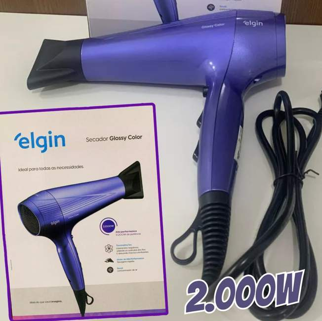 Secador de Cabelo Glossy Color Elgin 2.000W Tourmaline íon, Jato Frio e 7 opções de Combinações Roxo – 110v
