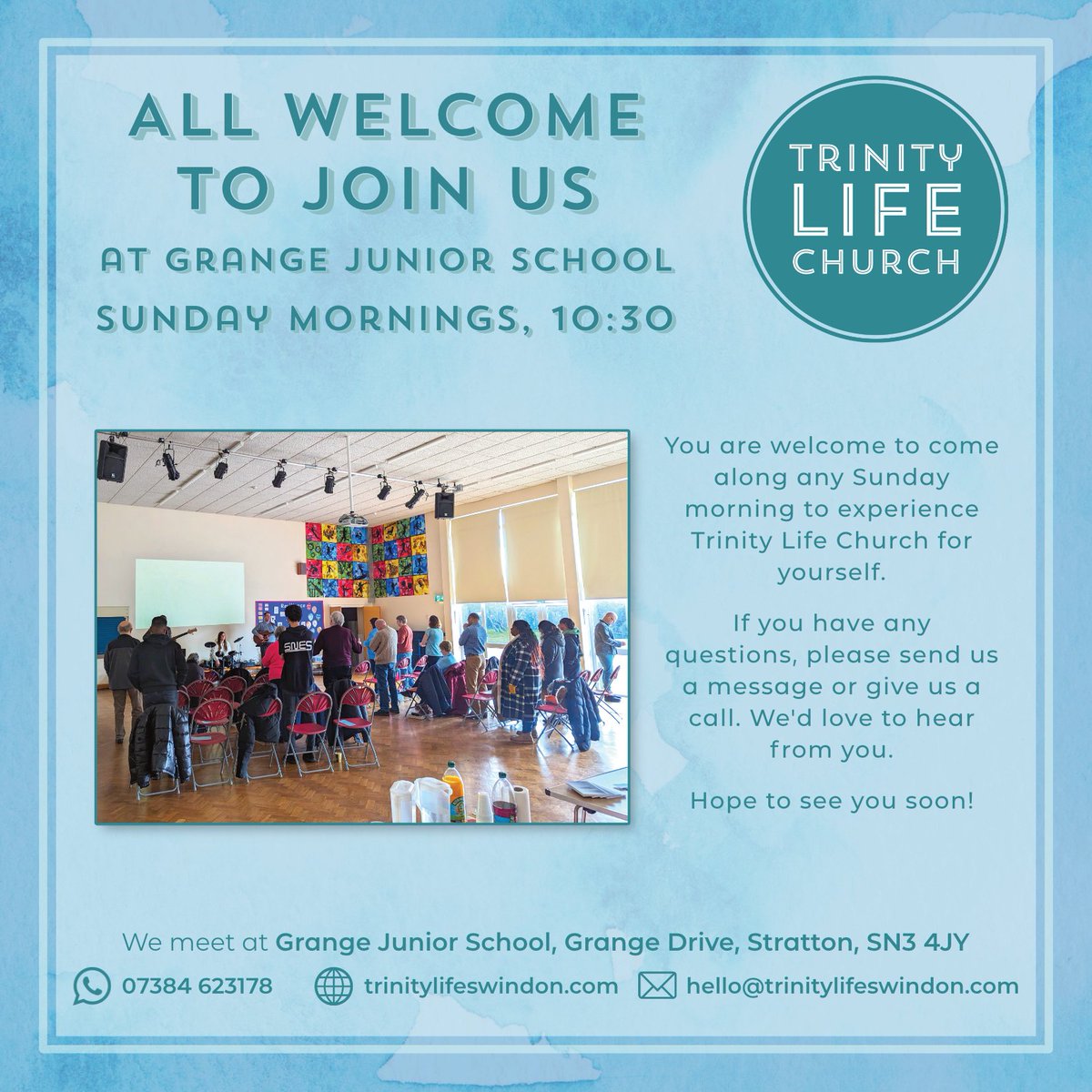 TrinityLifeSwin's tweet photo. You're welcome to bring your kids with all the noise and life they bring. And you're welcome to try us out if you're new to town and looking for a church that you can call home. Hope to see you soon! (2/2) https://t.co/hZjUUDZ3Al