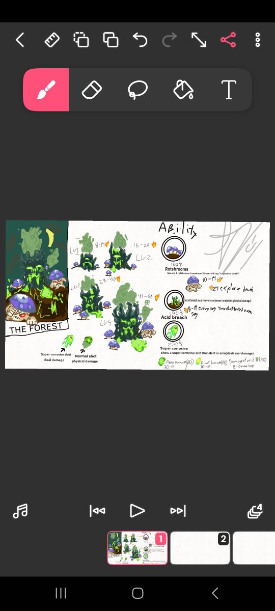 FuertesM14's tweet photo. #AllianceTower
Conept 2 THE FOREST
to acid tree mail everything it touches 
skill1Super corrosive cannon=deals 10 true damage for 6 seconds and is an area 
Skill2 acid way afect a whole area in acid deals 4 damage physical for 3 seg
Skill3 rotshrooms only spawn 3 max https://t.co/rEo7jIAVvU