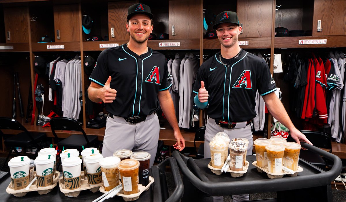Coffee, anyone? ☕️ 

Earlier today, Brandon Pfaadt and Bryce Jarvis made a coffee run for the vets in full uniform. 😂