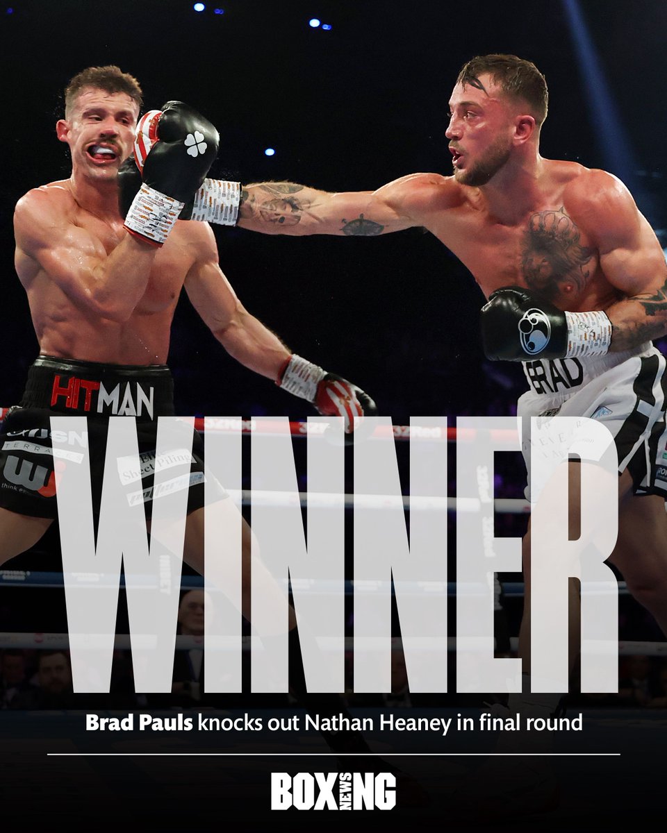 BoxingNewsED's tweet photo. 𝗣𝗮𝘂𝗹𝘀 𝗰𝗿𝗼𝘄𝗻𝗲𝗱 𝗕𝗿𝗶𝘁𝗶𝘀𝗵 𝗰𝗵𝗮𝗺𝗽𝗶𝗼𝗻 👑

@brad_pauls piles it on and forces a last round stoppage against Nathan Heaney in their rematch. 

#Magnificent7 | #HeaneyPauls2 https://t.co/FXDtMU97vo