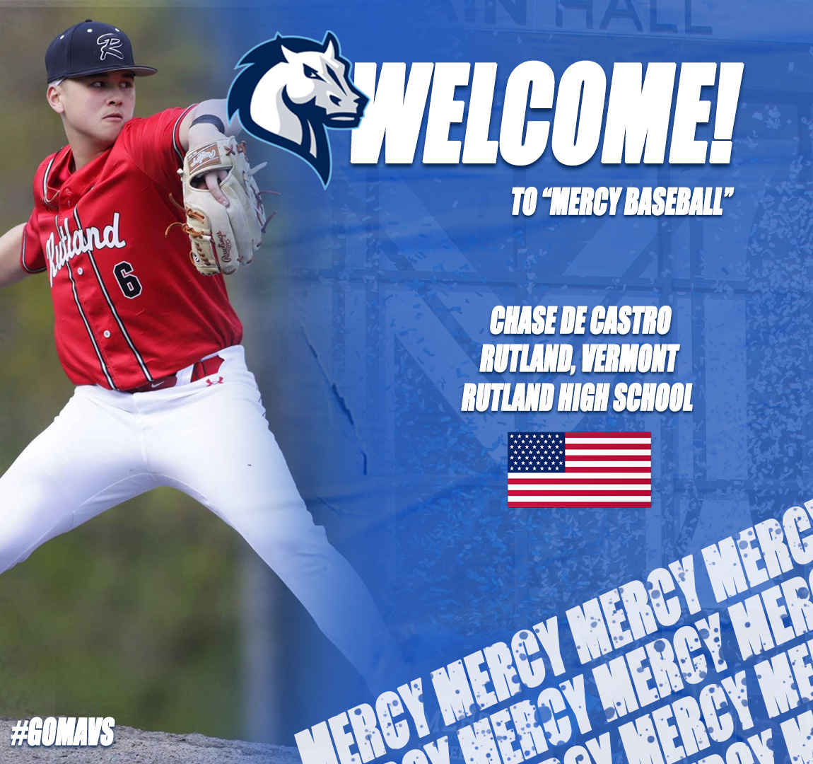MercyMavericks's tweet photo. Today we welcome Chase de Castro who joins baseball in the fall from Rutland High School in Vermont! https://t.co/xtKQ5D7VNL