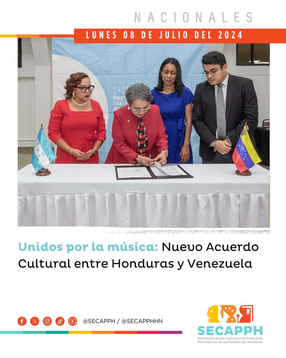 SECAPPH's tweet image. #SecapphHpy ¡Grandes noticias para la cultura y la música en Honduras! 🎶🇭🇳

La ministra Annarella Vélez firmó un acuerdo de cooperación de intercambio cultural con la embajada de Venezuela en Honduras. 

#CulturaHonduras #MúsicaParaTodos #IntercambioCultural #OrquestasJuveniles