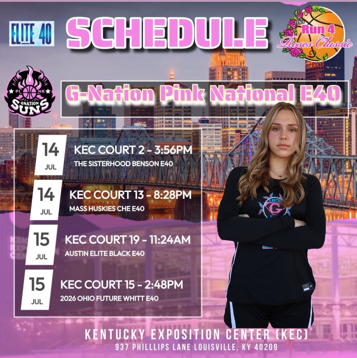 Ainsley Ramsburg (@baller_ains_22) on Twitter photo Can't wait to play with my G-Nation Suns 16u Pink E40 team at Hoosier Heat and Run for the Roses. Come check us out!!
<a href="/GNation_BBALL/">G Nation ๐</a> <a href="/SPillow322/">Shalon Pillow</a> <a href="/GoSAScots/">SA Scots Athletics</a> <a href="/FSC_WBB/">FSC Women's Basketball</a> <a href="/CoachMegDzikas/">Megan Dzikas</a> <a href="/BarryUWBB/">Barry University Women's Basketball</a> <a href="/MiamiSuns/">Miami Suns</a> <a href="/InsiderExposure/">InsiderExposure</a> <a href="/Ohio_Basketball/">OhioBasketball.com</a> <a href="/TFNsRun4Roses/">TFN's Run 4 Roses</a> <a href="/Coachslim85/">carlyle lewis</a> Can't wait to play with my G-Nation Suns 16u Pink E40 team at Hoosier Heat and Run for the Roses. Come check us out!!
<a href="/GNation_BBALL/">G Nation ๐</a> <a href="/SPillow322/">Shalon Pillow</a> <a href="/GoSAScots/">SA Scots Athletics</a> <a href="/FSC_WBB/">FSC Women's Basketball</a> <a href="/CoachMegDzikas/">Megan Dzikas</a> <a href="/BarryUWBB/">Barry University Women's Basketball</a> <a href="/MiamiSuns/">Miami Suns</a> <a href="/InsiderExposure/">InsiderExposure</a> <a href="/Ohio_Basketball/">OhioBasketball.com</a> <a href="/TFNsRun4Roses/">TFN's Run 4 Roses</a> <a href="/Coachslim85/">carlyle lewis</a>