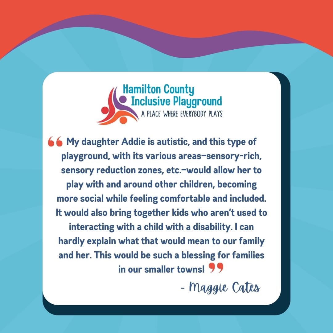 Discover below how the Hamilton County Inclusive Playground will be a welcoming place for Addie and others to explore and play. A place where every child can experience the joy of friendship, cooperation, and fun. 

#APlaceWhereEverybodyPlays